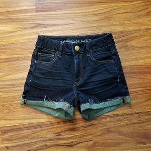 NWOT AE shortie high rise denim shorts